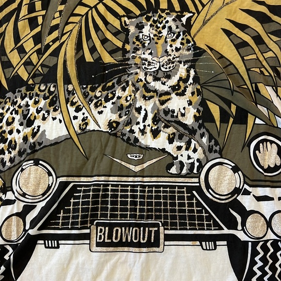 Vintage 80s Blowout L.A. Single Stitch Bedazzled Leopard Sleeveless Tshirt, Sz L - Picture 3 of 10